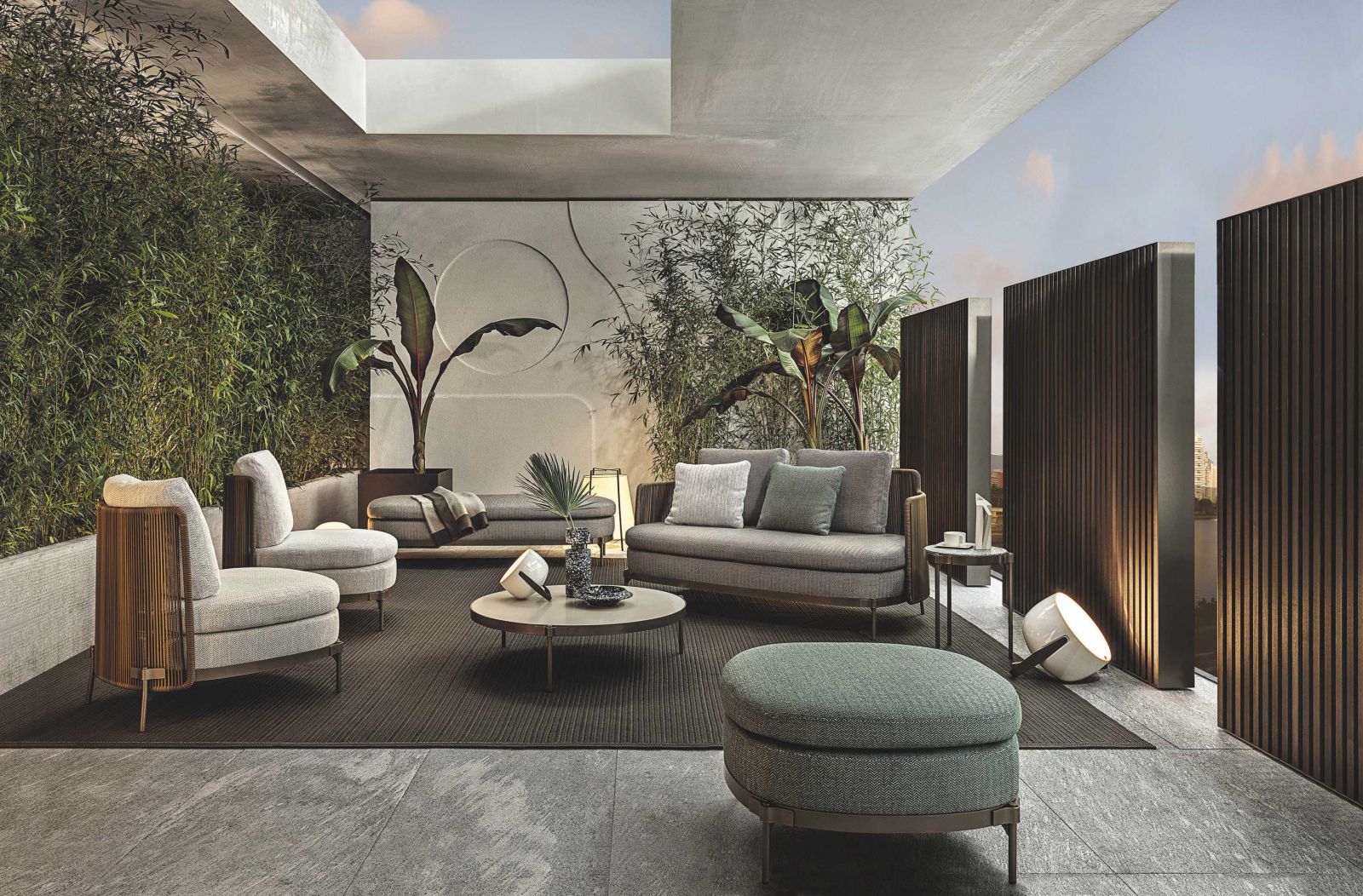 «Tape Cord Outdoor»: Das Programm eignet sich ideal auch für Outdoor-Bereiche mit kleinen Abmessungen und für Terrassen. Vom Sofa bis zu Sessel, Chaiselongue und mehr. Minotti