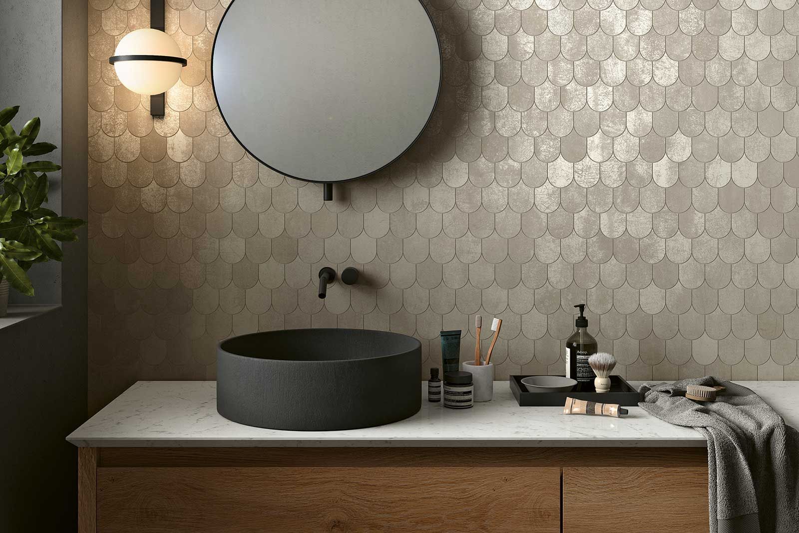 «Lemmy» ist eine Feinsteinzeug Kollektion von Mirage Ceramiche, die die Optik von gealtertem Metall in keramische Fliesen übersetzt.